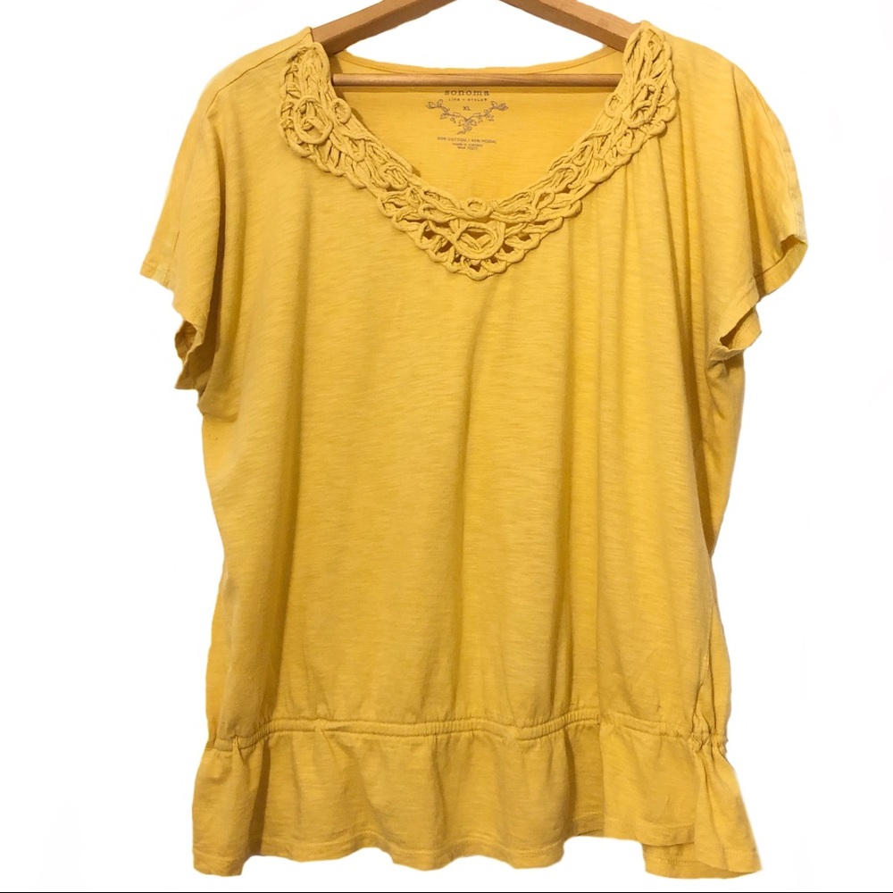 Sonoma Flowy Crochet Summer Top Soft Light Yellow